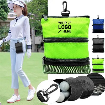 Golf Tees Accessory Pouch with 3 Zippered Pockets and Clip Hooks