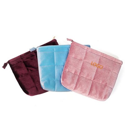 Velour Travel Makeup Bag,Quilted Pouch,Cosmetic Container With Zipper, Velvet Cloth Toiletry