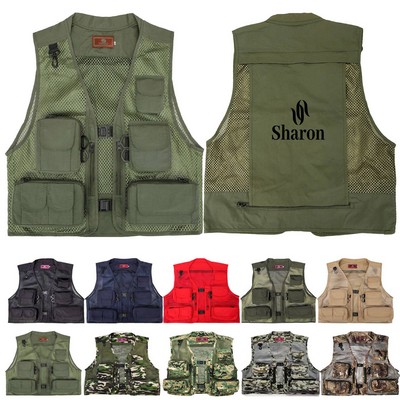 Unisex Mesh Breathable Fishing Vest Multi-Pockets Waistcoat