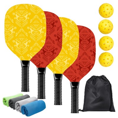 Wooden Pickleball Set w/ Drawstring Bag & Coolmax Towel