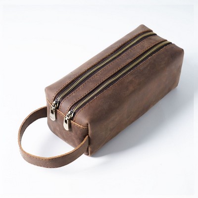 Extra-large Capacity Genuine Leather Pencil Case