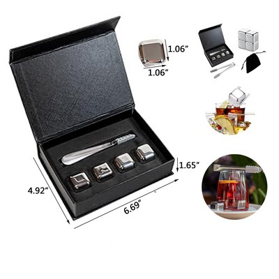 Whiskey Stones Stainless Steel Reusable Ice Cube Set with Tongs