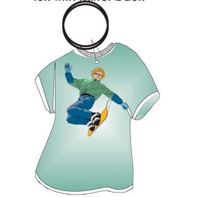 Snowboarding T-Shirt Key Chain w/Clear Mirrored Back (4 Square Inch)