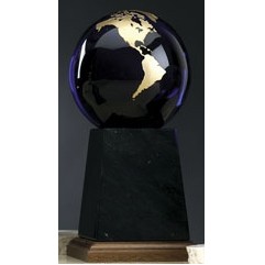 5" Cobalt Blue Glass World Globe Award