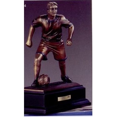 Soccer Player Trophy w/Bronze Finish & Rectangle Base (7.5"x9.5")