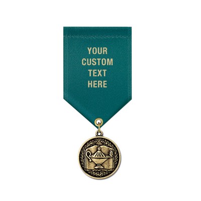 1 1/8" Lamp Of Learning Cast CX Medal w/ Satin Drape Ribbon