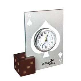 Glass Casino Alarm Clock w/Wooden Dice Base