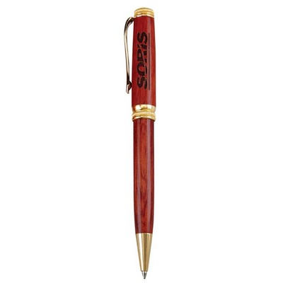 Wooden Twist Action Ballpoint Pen w/Gold Trim