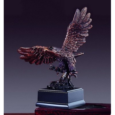 Light Copper Sitting Eagle w/1 Wing Up Trophy on Square Base (6"x7.5")