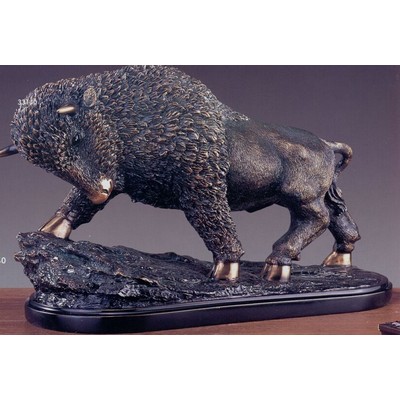 Charging Buffalo w/Gold Finish Hooves Trophy (19"x11")