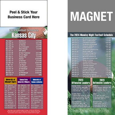 Kansas City Pro Football Schedule Peel & Stick Magnet (3 1/2"x8 1/2")