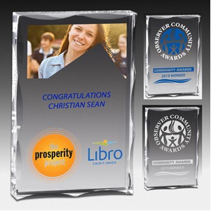 Laser Engraved Scalloped Edge Rectangular Acrylic Paperweight Award (4"x 6"x 1")