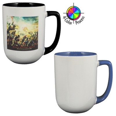 17 Oz. White/Ocean Blue 2-Tone Arlen Mug w/Color Handle - 4 Color Process