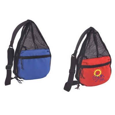 Mesh Drawstring Sling Pack With Zipper Front Pocket