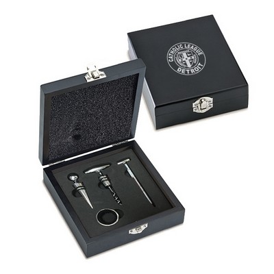 Wine Accessories Gift Set in Black Wooden Box