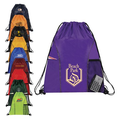 Poly Dual Front Pocket Drawstring Backpack