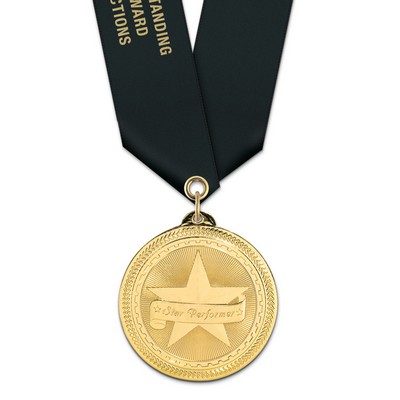 2" Star Performer Brite Laser Medal w/ Satin Neck Ribbon