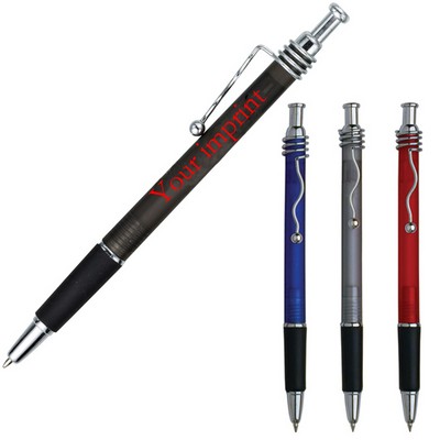 Wired Clip Ballpoint Pen w/ Rubber Grip