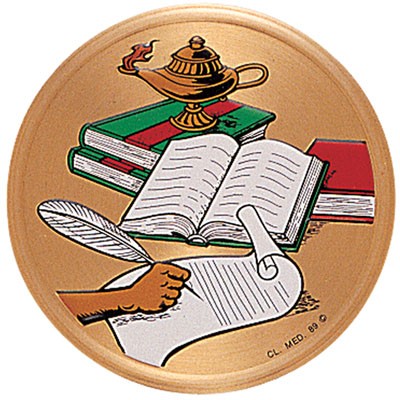 2" Lamp of Learning Embossed Litho Printed Medallion Insert Disc