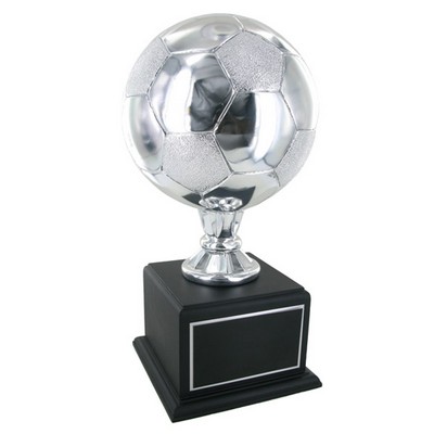 16" Silver Soccer Trophy w/8" Ball on Black Base