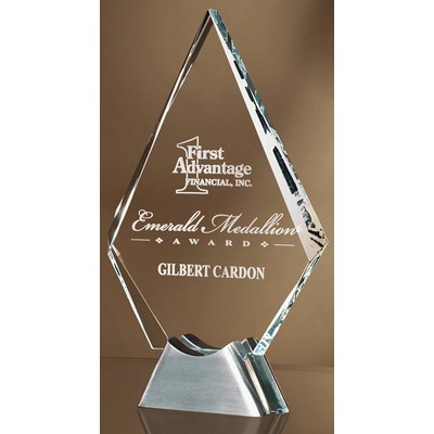 Triangular Reverse Bevel Clear Crystal Award With Aluminum Base