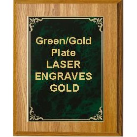 Oak Plaque 6" x 8" - Hi-Relief Green/Gold 3-7/8" x 5-7/8" Plate