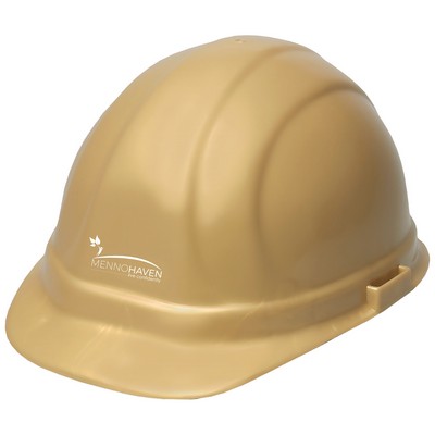 Gold hard hat, six point ratchet suspension