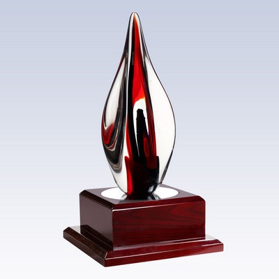 Imperial Art Glass Award W/Rosewood Base 12 1/2"H