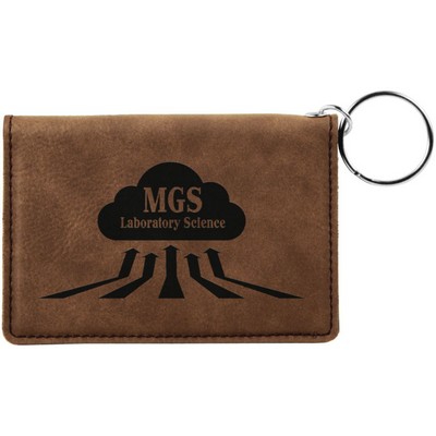 Keychain ID Holder, Dark Brown Faux Leather, 4 1/4" x 3"