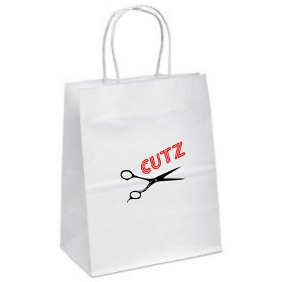 Recycled White Kraft Paper Shopping Bag 2C1S (8.25"x4.25"x10.75'')