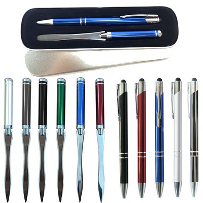 Sleek Anodize Aluminum Stylus Ball Pen/Letter Opener In Tin Metal Case