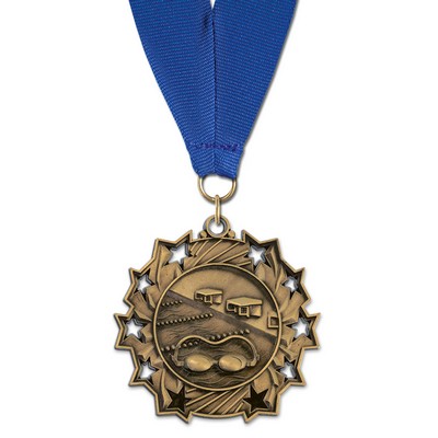 2 1/4" Swimming TS Medal w/ Grosgrain Neck Ribbon