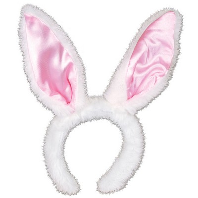 Plush White Satin Bunny Ears Headband