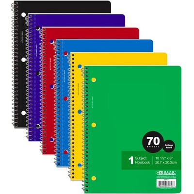 College Ruled Spiral Notebook - 70 Sheets, 6 Colors, 1 Subject (Case o