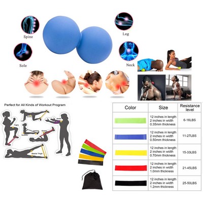 Kidder Double Massage Ball + Fitness Resistance Bands Set (Blue)