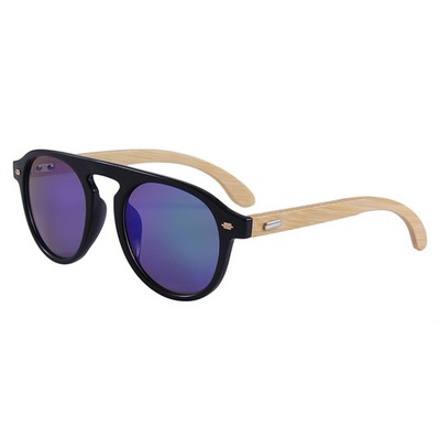 Bamboo Sunglasses - Green Mirror Lenses - Black Frames