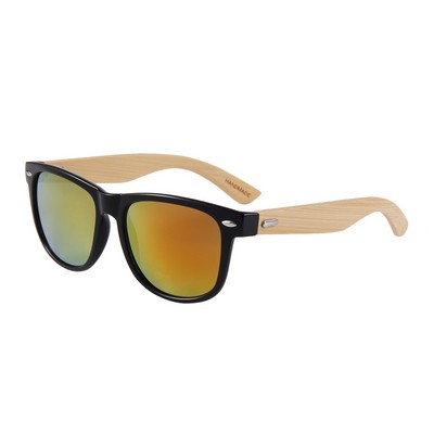 Bamboo Sunglasses - Yellow Mirror Lenses - Black Frames