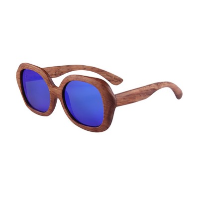 Duwood Sunglasses - Blue Mirror Polarized Lenses - Rose Wood Frames