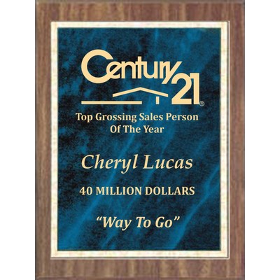 Economy Walnut Finish/Blue Marble Mist Plaque Series, 9"x12"