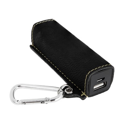 Black/Gold Leatherette 2200mAh Power Bank w/USB Cord