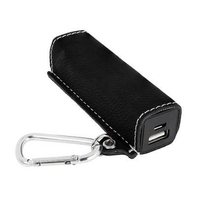 Black/Silver Leatherette 2200mAh Power Bank w/USB Cord