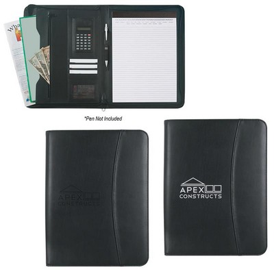 Leather Look 8 ?" x 11" Zippered Portfolio With Calculator