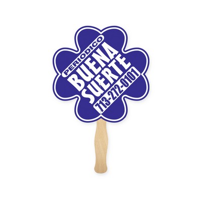 Lightweight Full Color Two Sided Single Paper Clover Shape Hand Fan