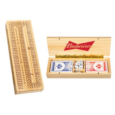 Natural Wood Cribbage Board - w/ 2 Decks of Cards