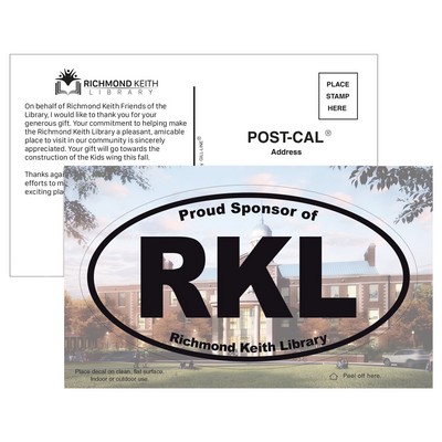 Postcard Sticker | 1 Oval | 3 5/8" x 6" | White Vinyl | Full Color