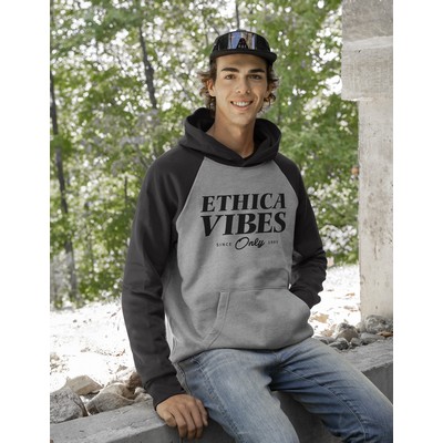 Unisex hooded and raglan sleeve sweatshirt