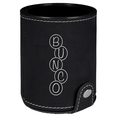 Laserable Black-Silver Leatherette Dice Cup Set, 3-1/8"x4"