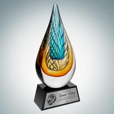 Art Glass Desert Sky Award w/Black Base & Silver Plate