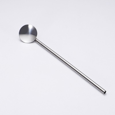 304 Stainless Straw Spoon Drinking Spoon With Straw Reusable Bar Spoon Straw (Silver)