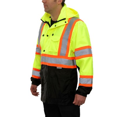 2-Tone Mesh Lined DOT Waterproof Hooded Parka- 3M™ Scotchlite™ Reflective/Fluorescent Yellow-Green